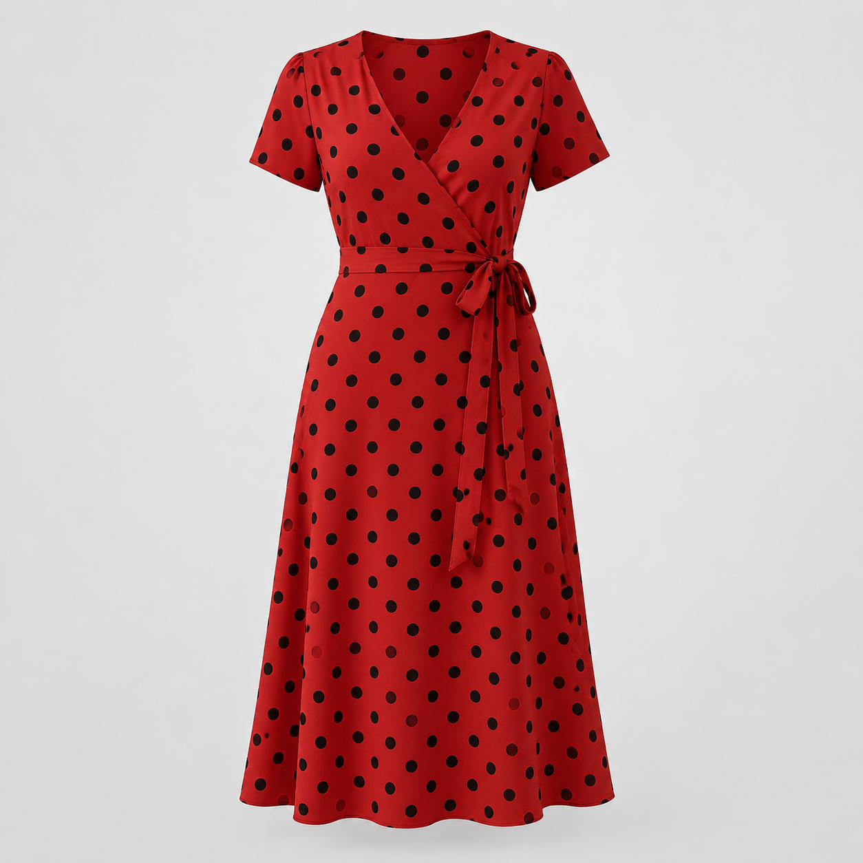 Robe à Pois | Robe Midi Casual avec Dentelle et Boutons