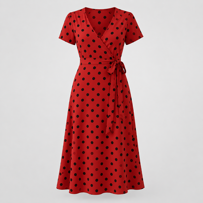 Robe à Pois | Robe Midi Casual avec Dentelle et Boutons