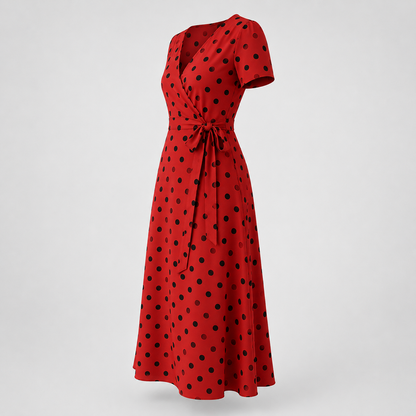 Robe à Pois | Robe Midi Casual avec Dentelle et Boutons