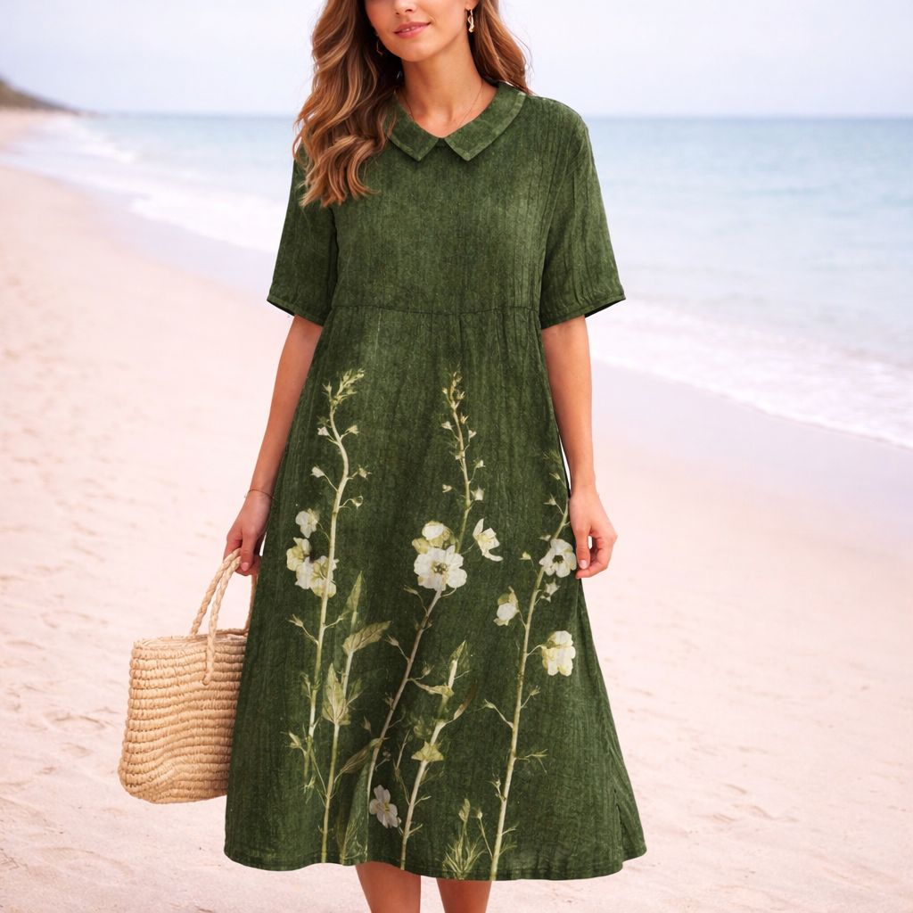 Robe Midi Fleurie Femme | Encolure V | Style Plage Décontracté