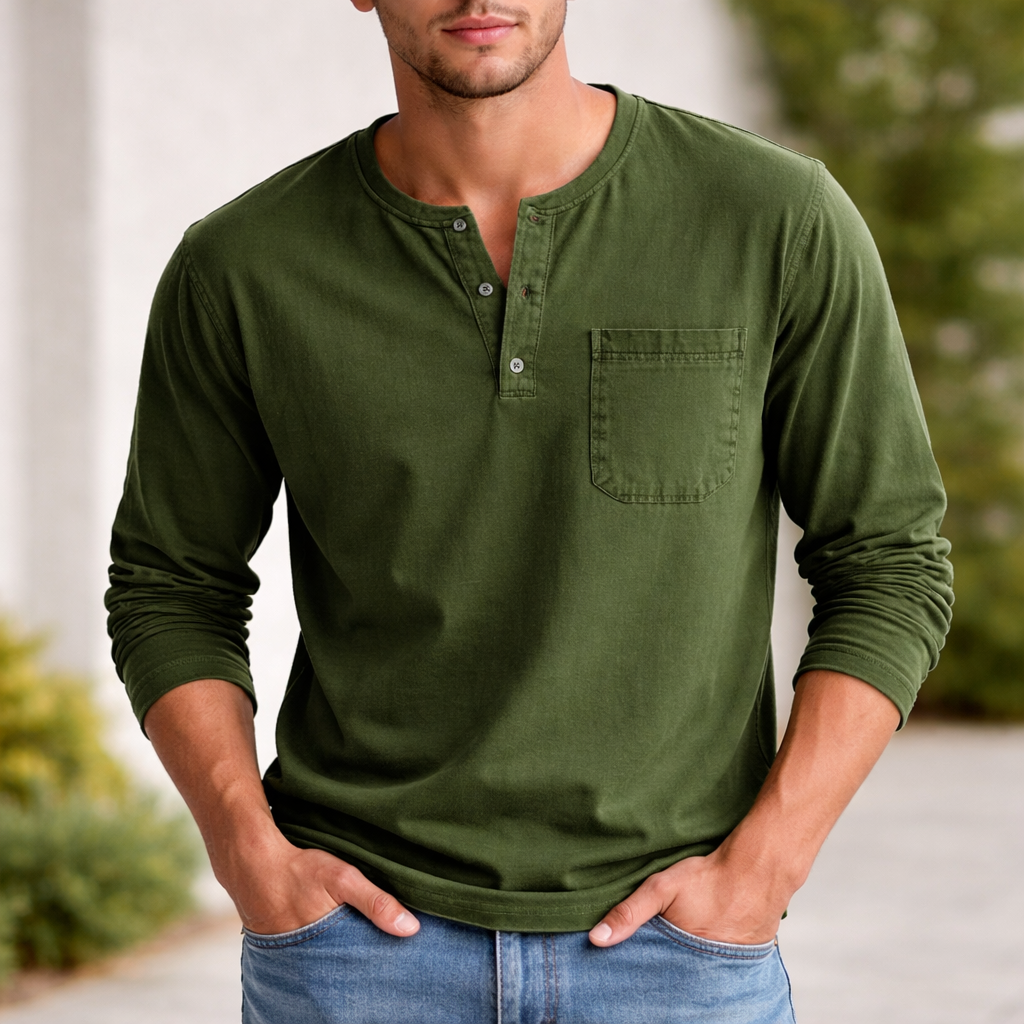 Chemise Henley Homme | Manches Longues Coton | Style Décontracté
