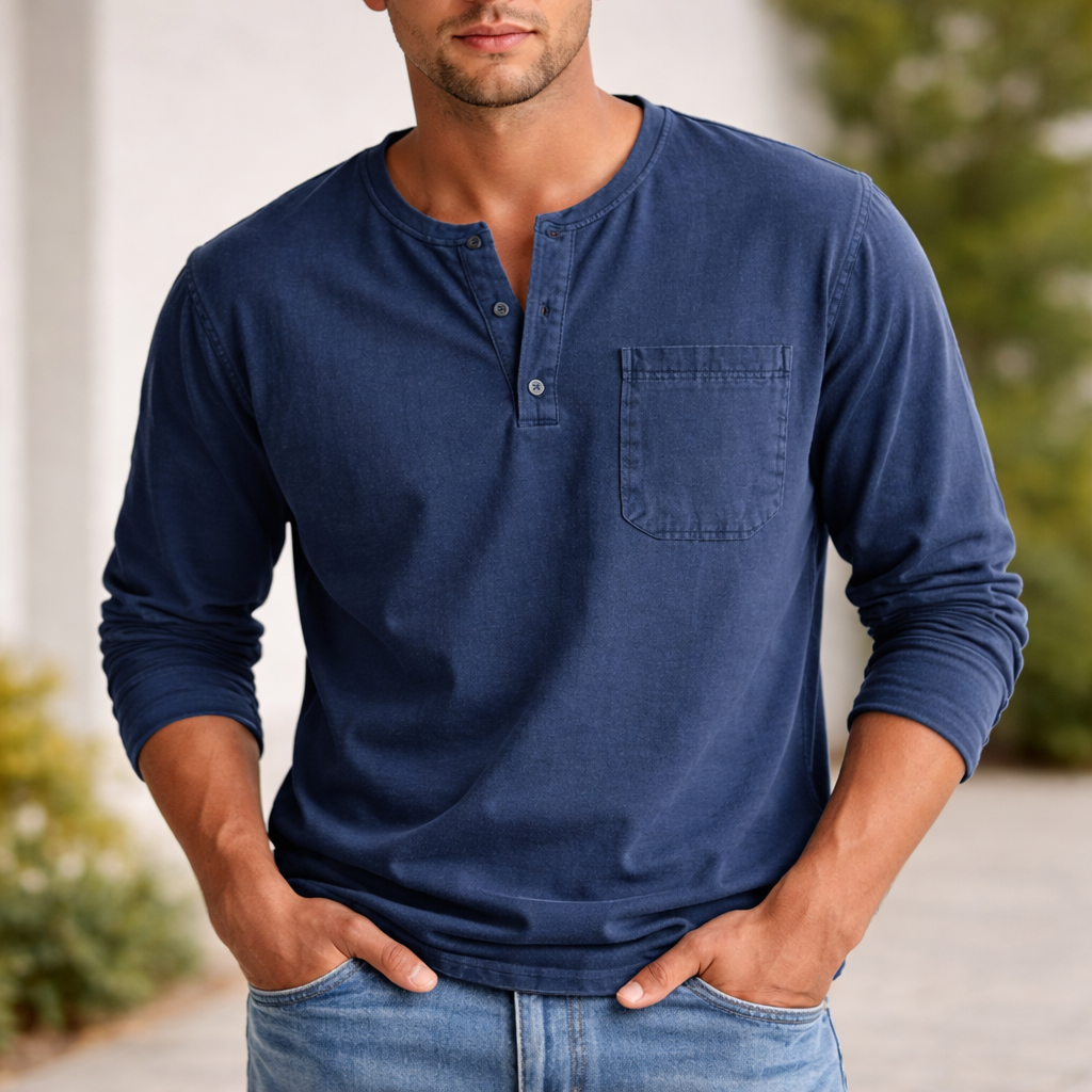 Chemise Henley Homme | Manches Longues Coton | Style Décontracté