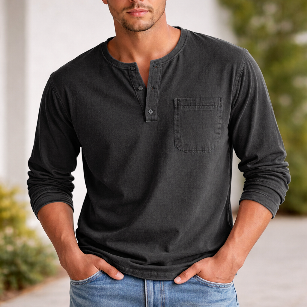 Chemise Henley Homme | Manches Longues Coton | Style Décontracté