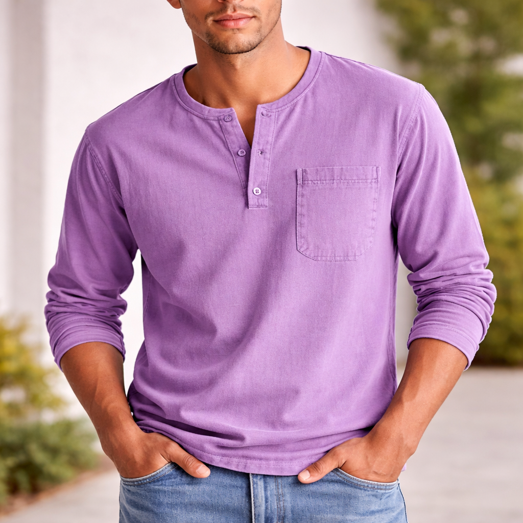 Chemise Henley Homme | Manches Longues Coton | Style Décontracté
