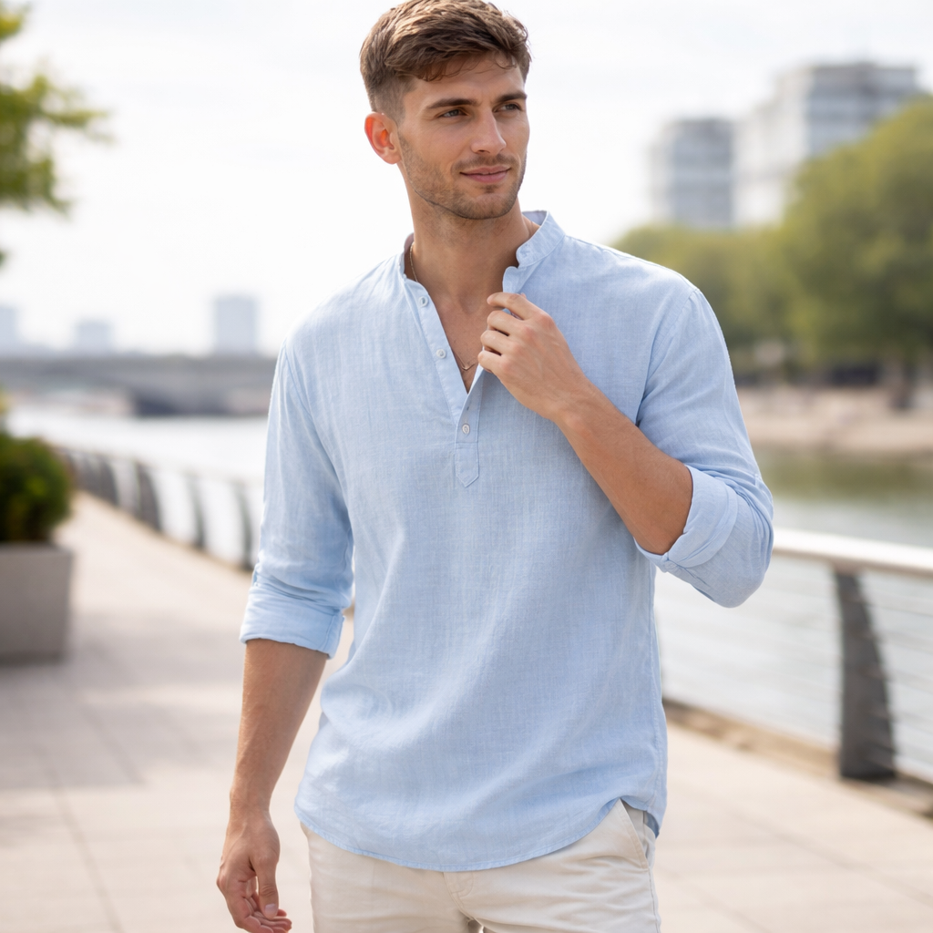 Chemise Henley Homme | Lin Léger Été Casual