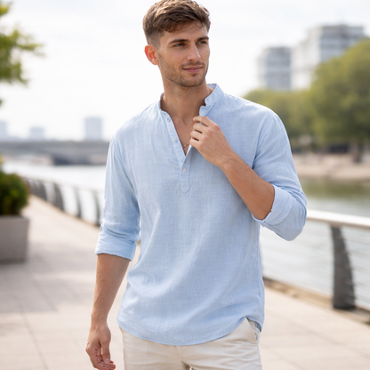 Chemise Henley Homme | Lin Léger Été Casual