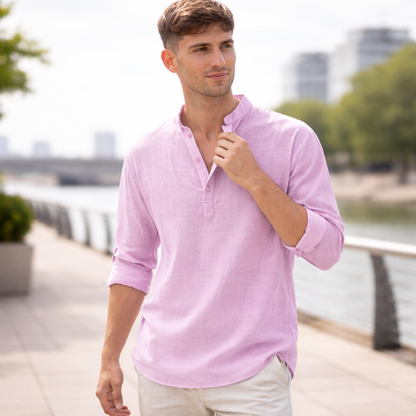 Chemise Henley Homme | Lin Léger Été Casual