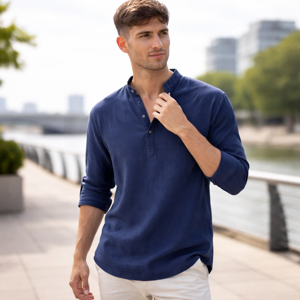 Chemise Henley Homme | Lin Léger Été Casual