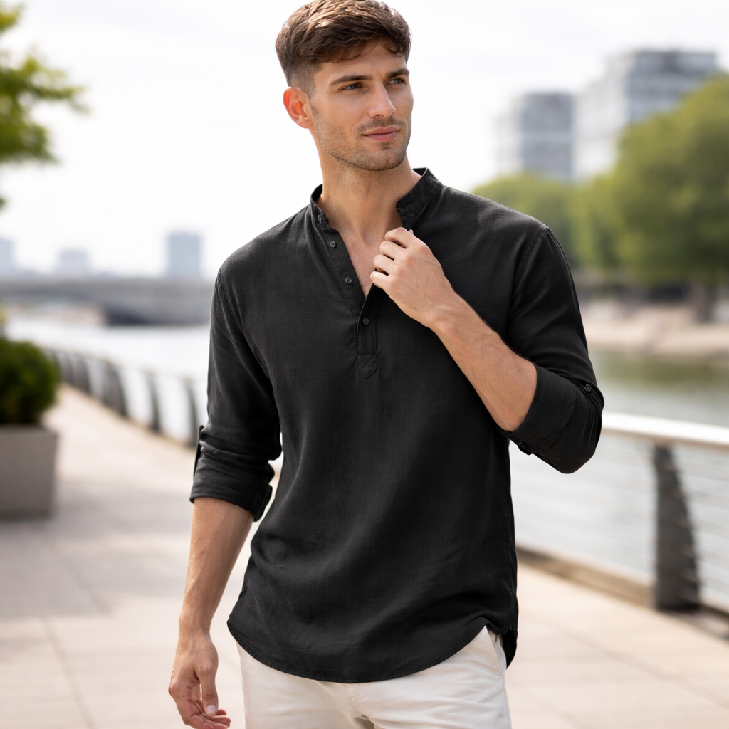 Chemise Henley Homme | Lin Léger Été Casual