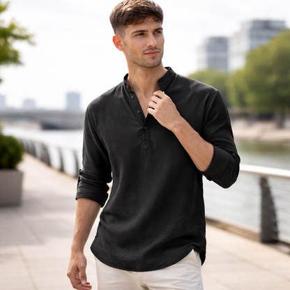 Chemise Henley Homme | Lin Léger Été Casual