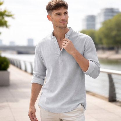 Chemise Henley Homme | Lin Léger Été Casual