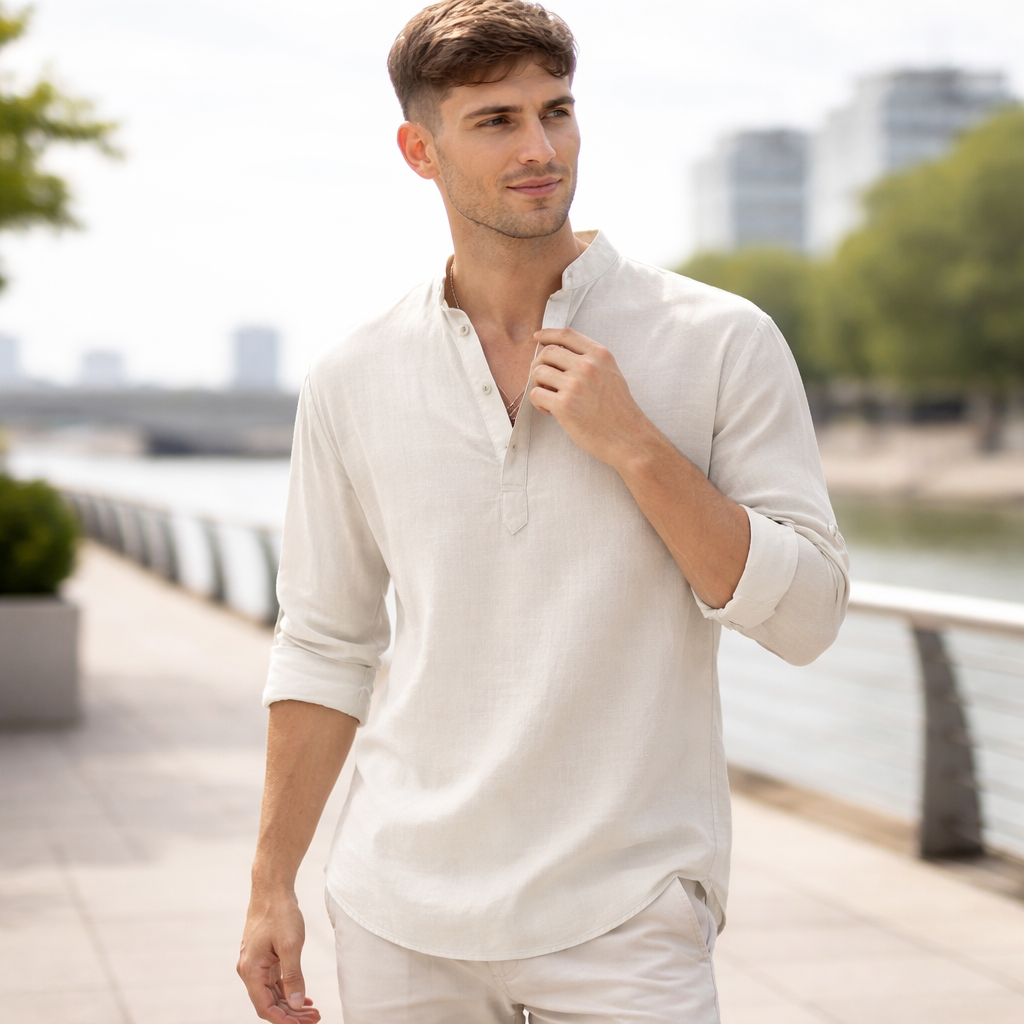Chemise Henley Homme | Lin Léger Été Casual