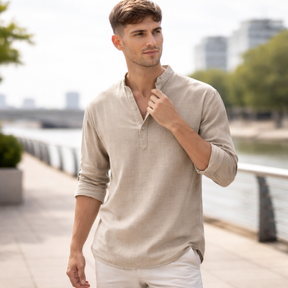 Chemise Henley Homme | Lin Léger Été Casual