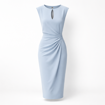 Robe Midi Femme | Encolure Clé, Taille Froncée | Soirée Élégante