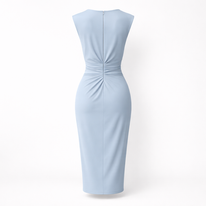 Robe Midi Femme | Encolure Clé, Taille Froncée | Soirée Élégante