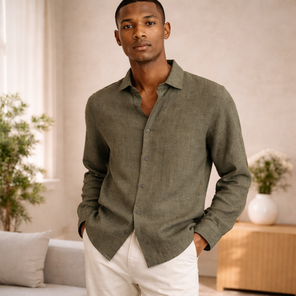 Chemise lin homme | Respirante, manches longues