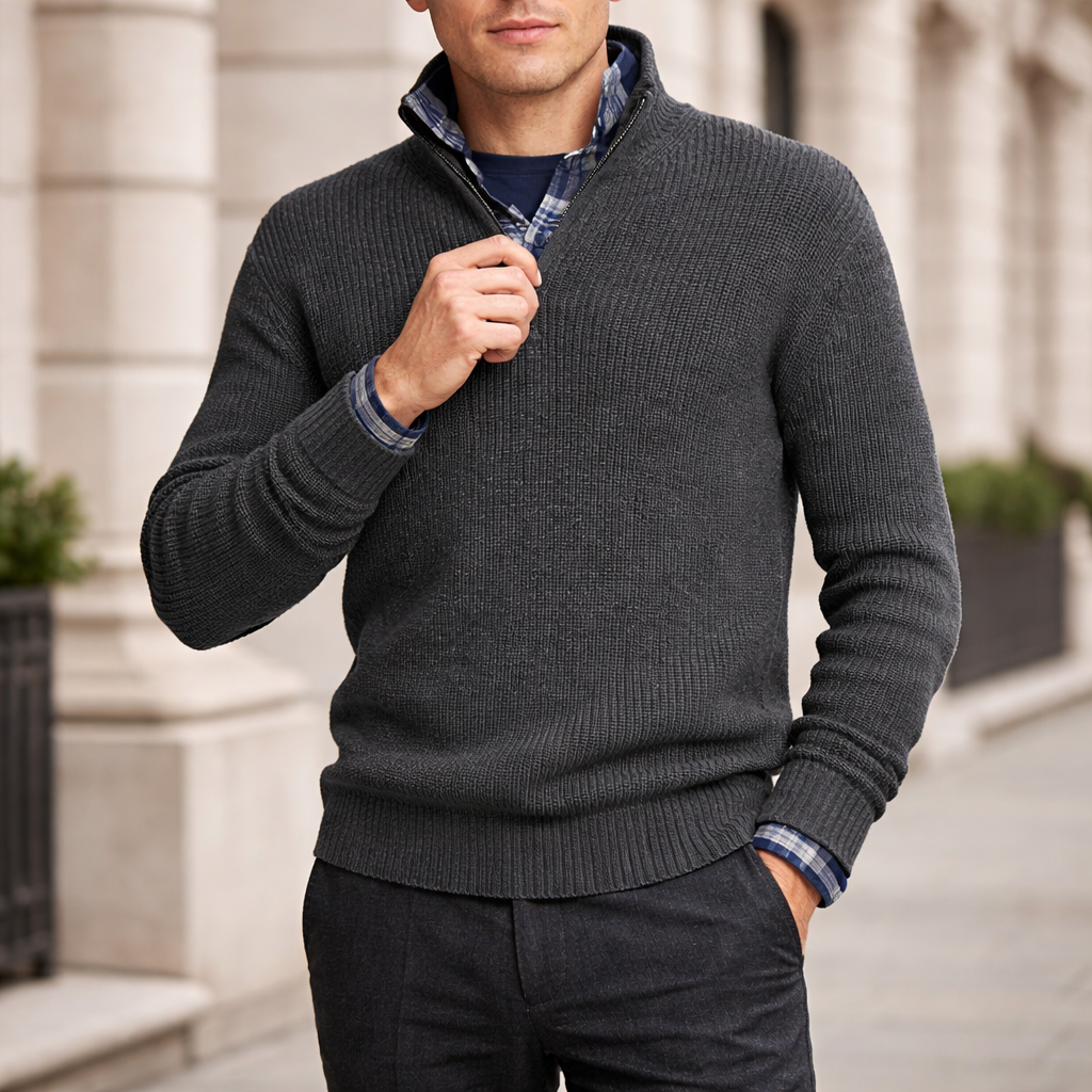 Pull Homme | Fermeture Éclair | Tricot d'Hiver