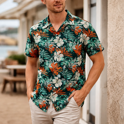 Chemise Homme Imprimé Tropical - Manches Courtes Été
