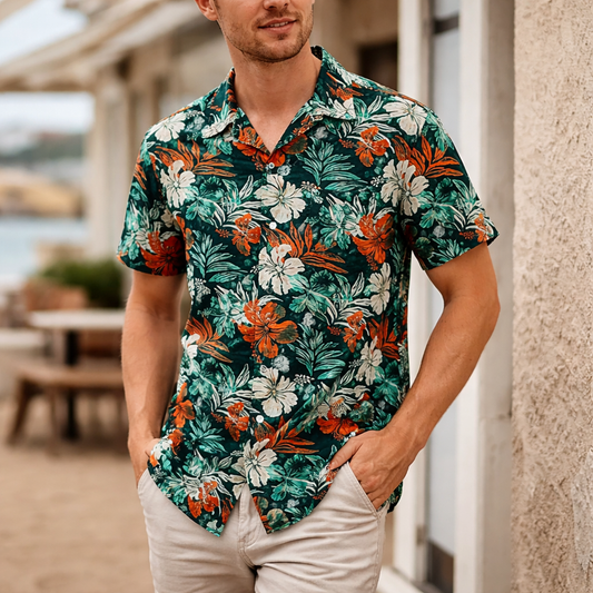 Chemise Été Homme | Imprimé Tropical, Manches Courtes