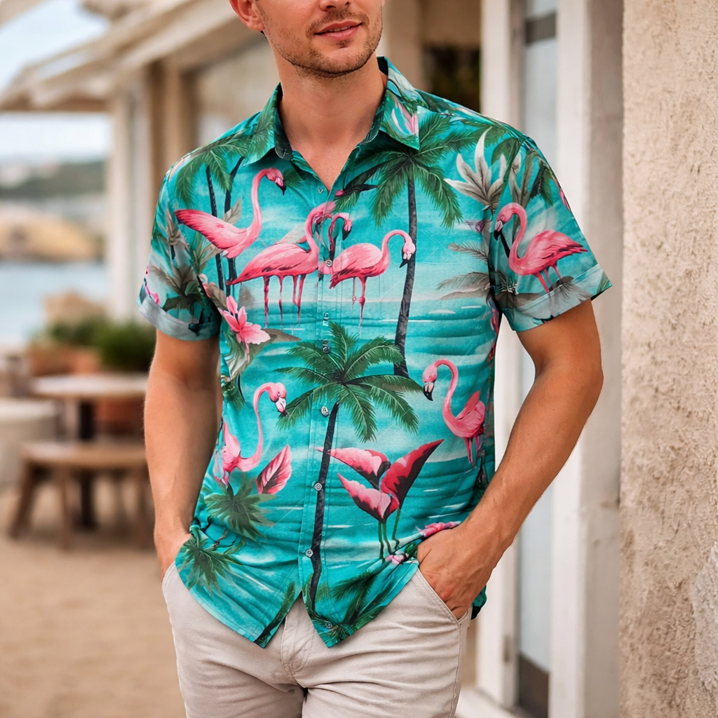 Chemise Homme Imprimé Tropical - Manches Courtes Été