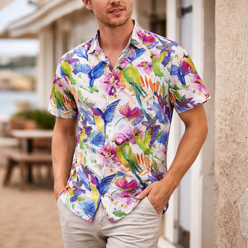 Chemise Homme Imprimé Tropical - Manches Courtes Été