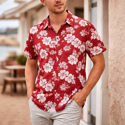 Chemise Homme Imprimé Tropical - Manches Courtes Été