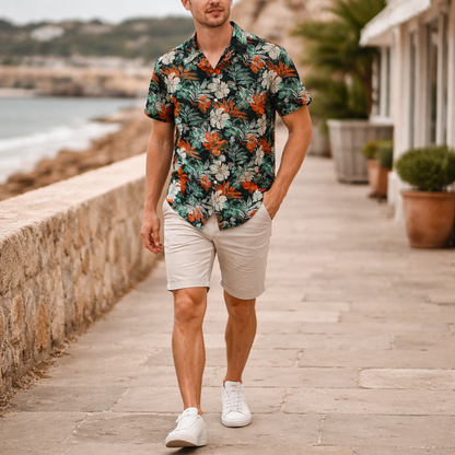Chemise Homme Imprimé Tropical - Manches Courtes Été