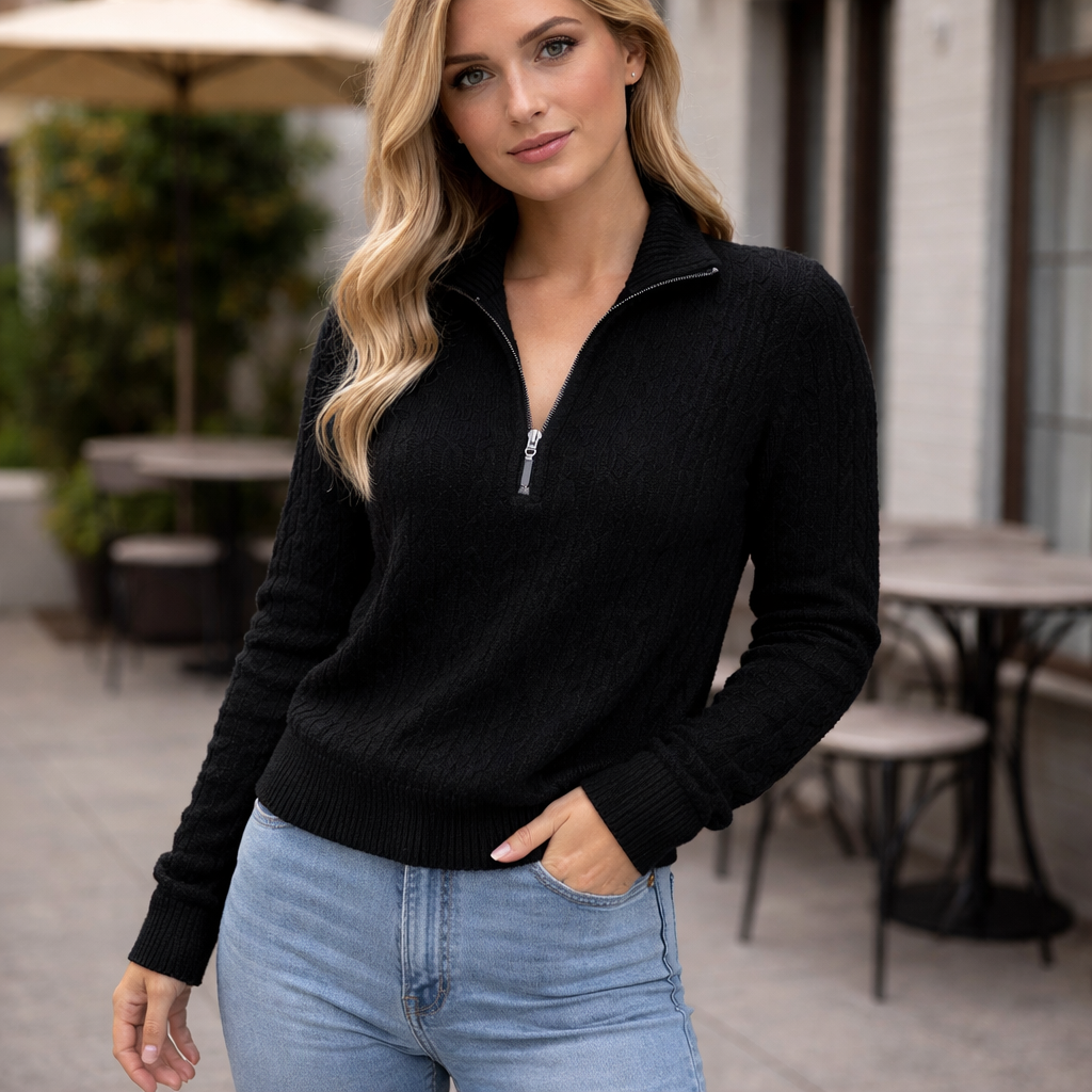 Pull en tricot - fermeture éclair - confortable - élégant