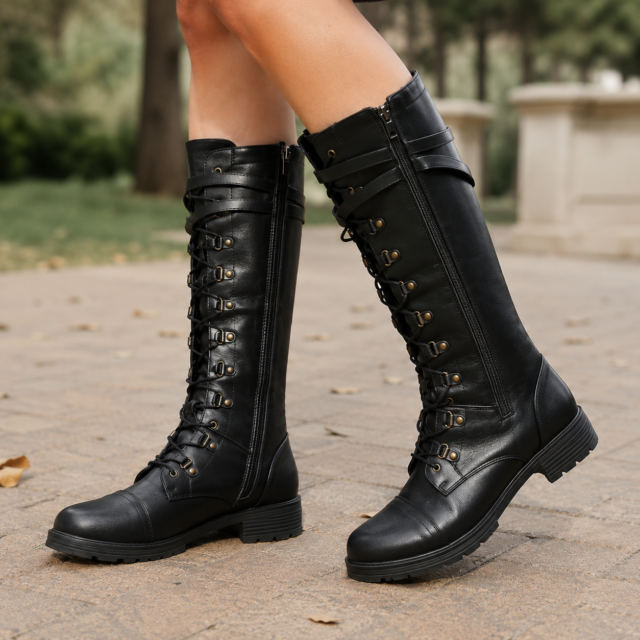 Bottes plates femme boucle et lacets