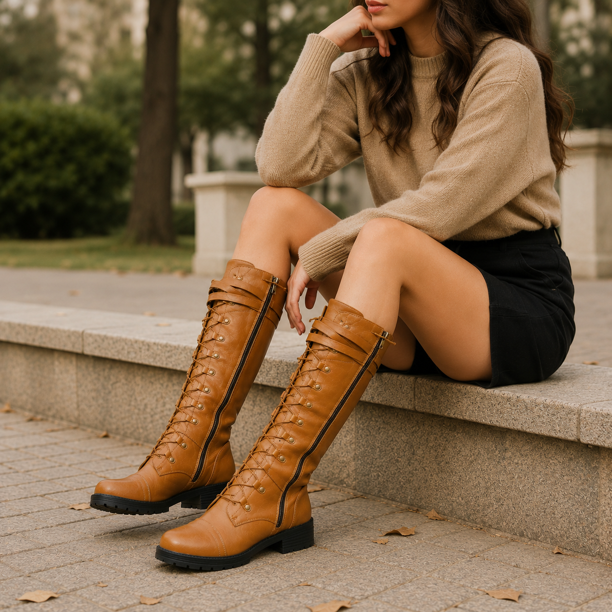 Bottes plates femme boucle et lacets