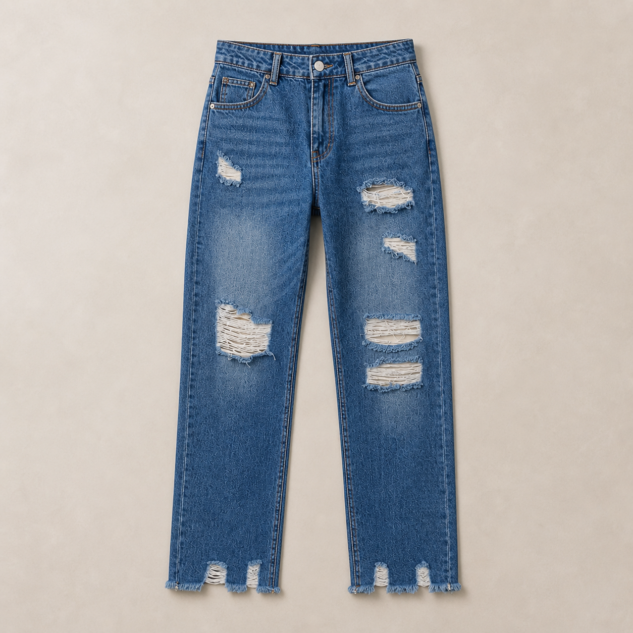 Jeans femme | Boyfriend décontracté, denim déchiré | Ourlet effiloché