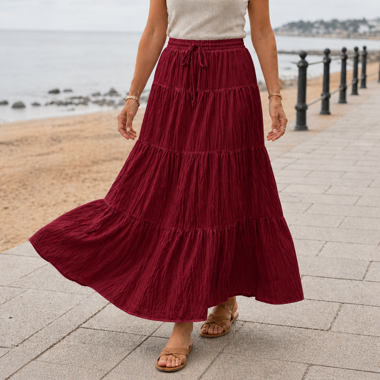 Jupe Maxi | Jupe Plissée Taille Haute Femme | Confortable