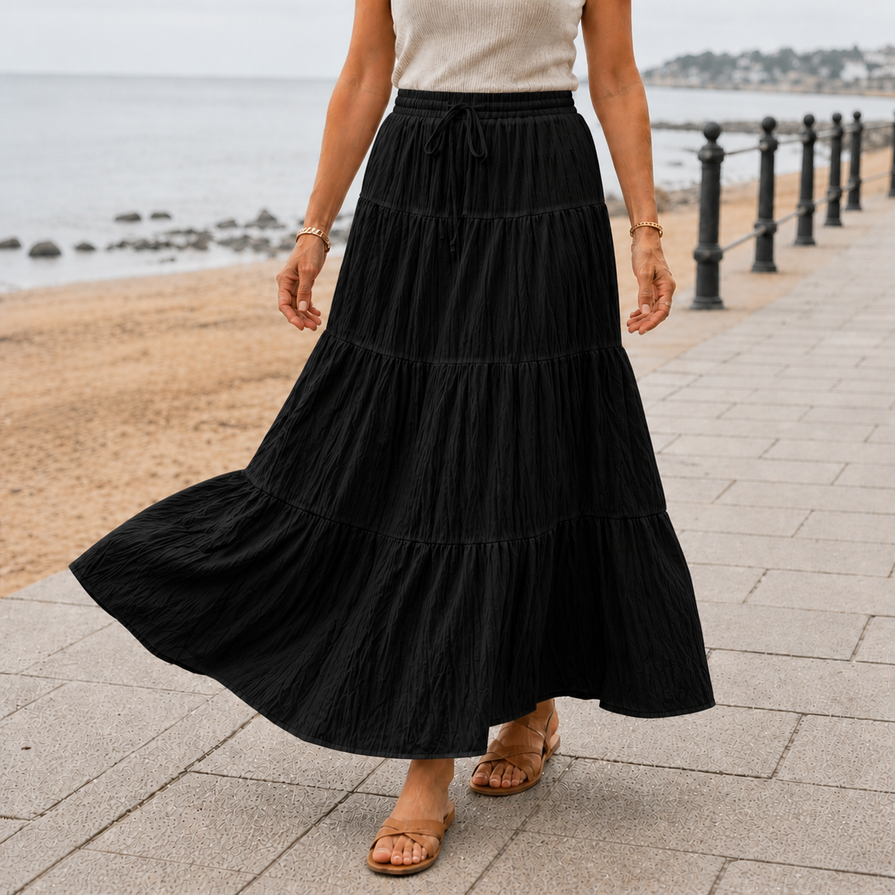 Jupe Maxi | Jupe Plissée Taille Haute Femme | Confortable