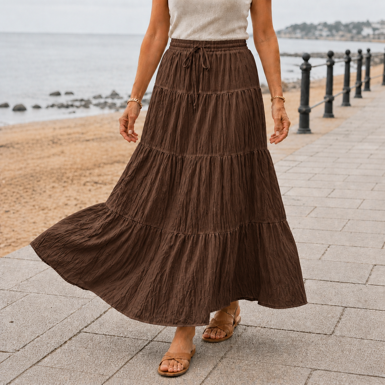 Jupe Maxi | Jupe Plissée Taille Haute Femme | Confortable