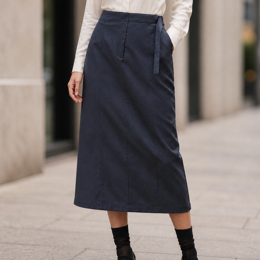 Jupe Midi Femme Taille Ajustable Gris Foncé