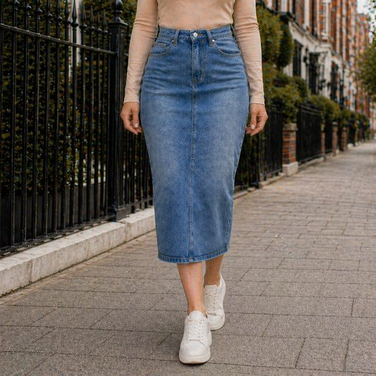 Jupe Crayon Style Classique Taille Haute Design Denim