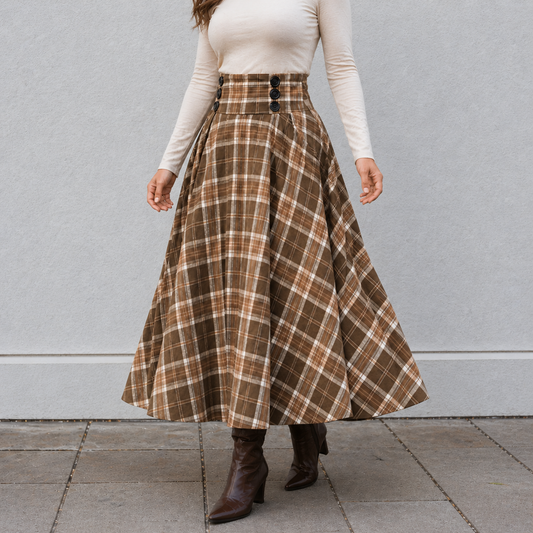 Jupe Maxi Taille Haute Design Carreaux A-Line
