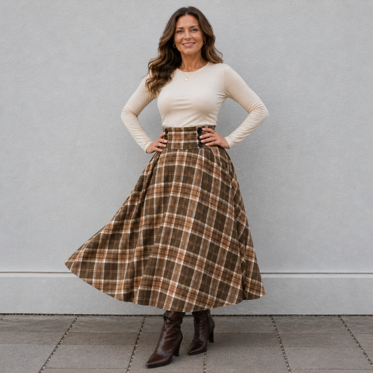 Jupe Maxi | Taille Haute | Design Carreaux A-Line