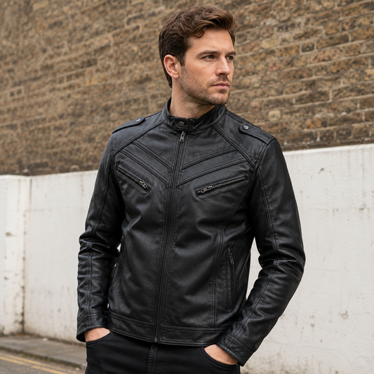 Veste Biker Homme - Design Robuste - Multiples Poches