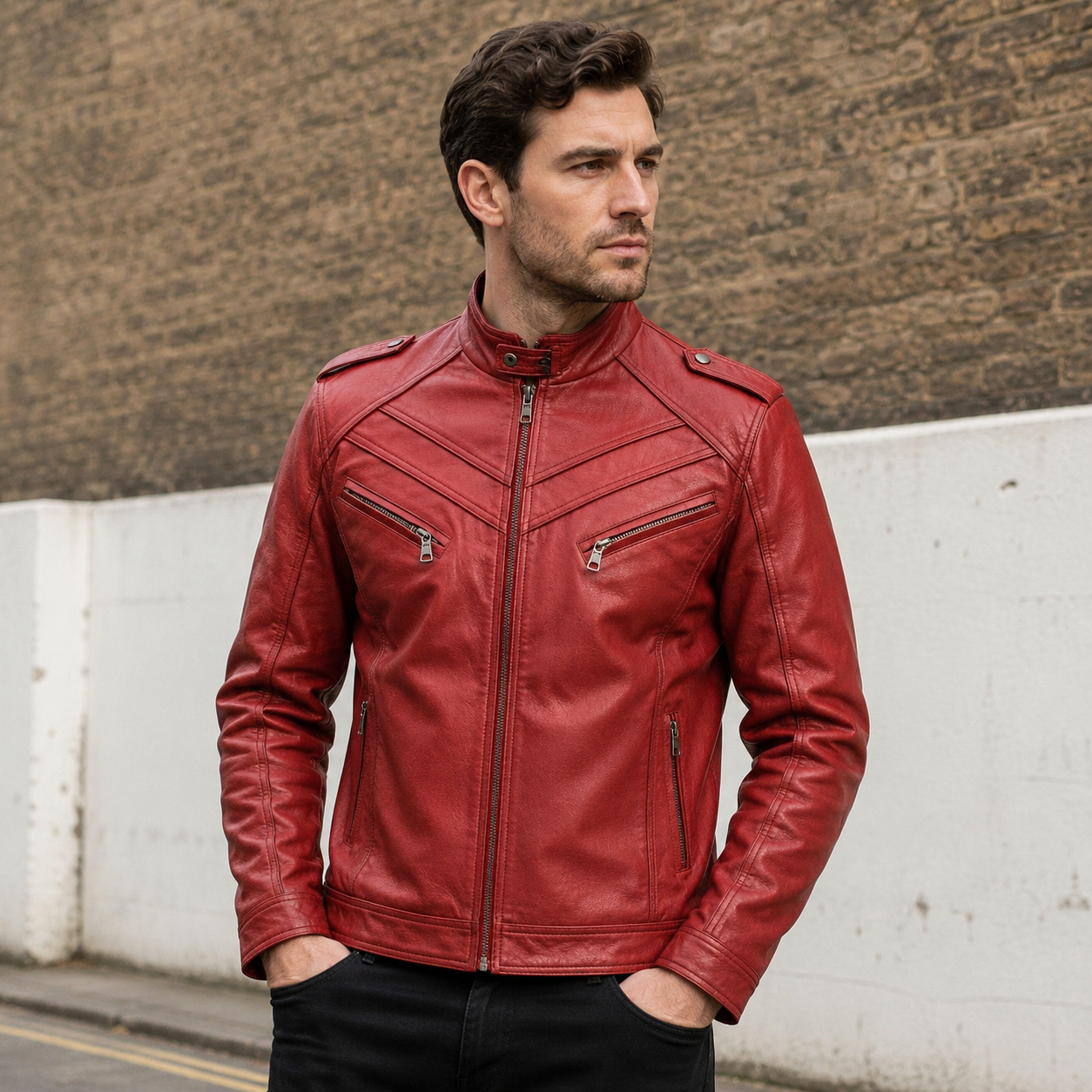 Veste Biker Homme - Design Robuste - Multiples Poches