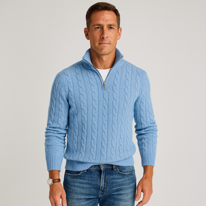 Pull homme torsadé col montant demi-zip coupe regular fit