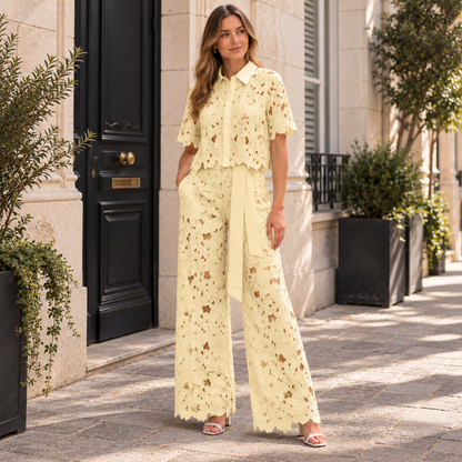 Ensemble deux pièces femme Anni à motif floral ajouré avec pantalon large