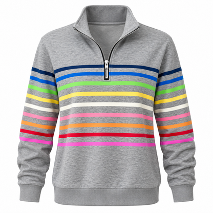 Pull-over rayé | Fermeture éclair quart | Confort doux