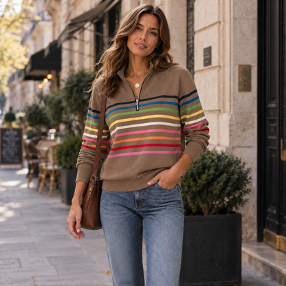 Pull-over rayé | Fermeture éclair quart | Confort doux