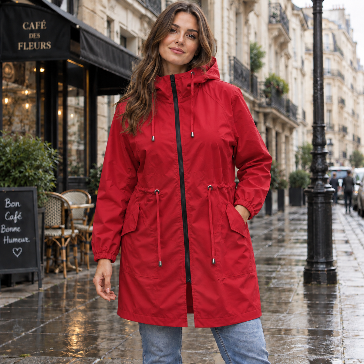 Imperméable femme | Grande taille, léger | Veste zippée à capuche