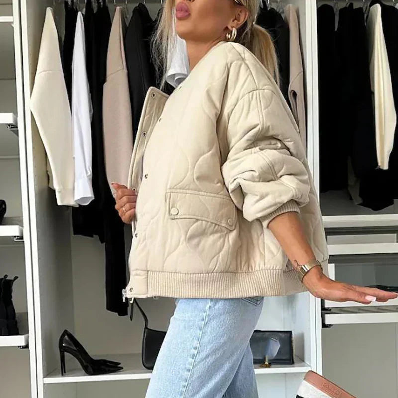 Veste Bomber Femme | Matelassée avec Boutons Pression