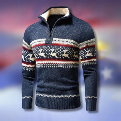 Pull de noël homme col zippé motif renne scandinave