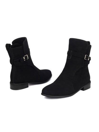 Bottines femme noires à boucle talon bas bout rond en suède synthétique