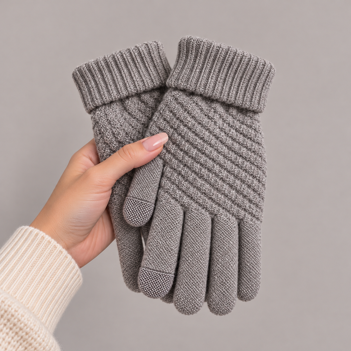 Gants hiver femme | Maille chaude, taille unique | Tactiles pour smartphone