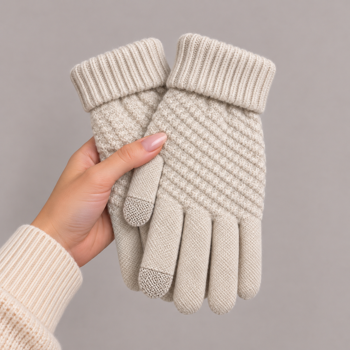 Gants hiver femme | Maille chaude, taille unique | Tactiles pour smartphone